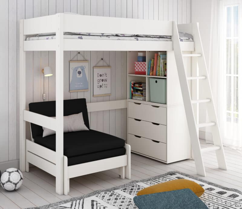 Kids Avenue Estella white high sleeper bed 5 with black sofabed