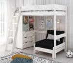 Kids Avenue Estella White High Sleeper Bed 5 with Black Sofabed Chest & Cube The Home and Office Stores