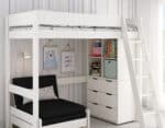 Kids Avenue Estella White High Sleeper Bed 5 with Black Sofabed Chest & Cube The Home and Office Stores
