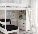 Kids Avenue Estella White High Sleeper Bed 5 with Black Sofabed Chest & Cube The Home and Office Stores