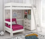 Kids Avenue Estella white high sleeper bed 5 with pink sofabed