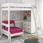 Kids Avenue Estella White High Sleeper Bed 5 with Pink Sofabed Chest & Cube