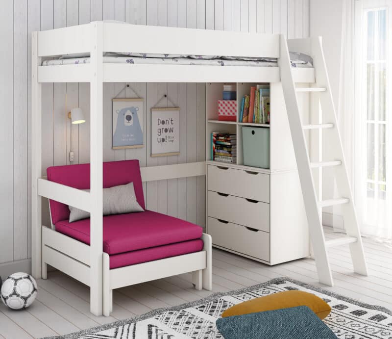 Kids Avenue Estella white high sleeper bed 5 with pink sofabed