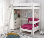 Kids Avenue Estella White High Sleeper Bed 5 with Pink Sofabed Chest & Cube The Home and Office Stores