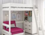 Kids Avenue Estella White High Sleeper Bed 5 with Pink Sofabed Chest & Cube The Home and Office Stores