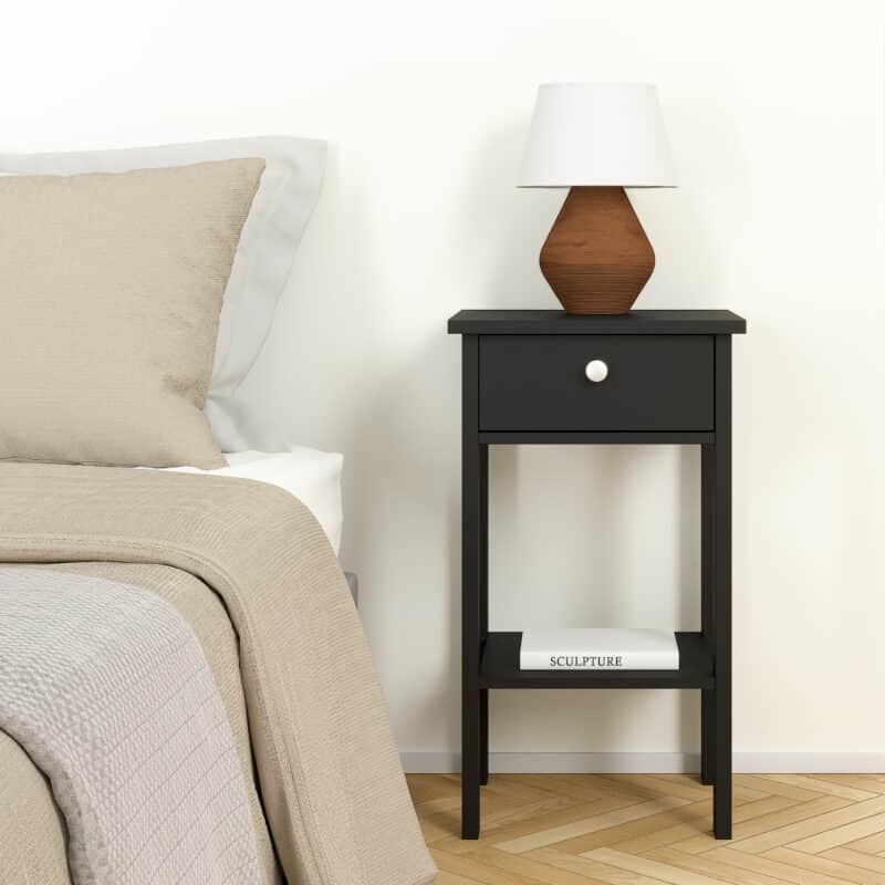 Furniture To Go Madrid 1 Drawer Bedside Table Matt Black The Home and Office Stores