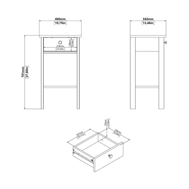 Furniture To Go Madrid 1 Drawer Bedside Table Matt Black The Home and Office Stores