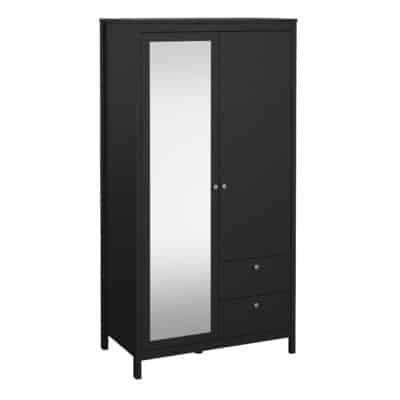 Furniture To Go Madrid 2 Door 2 Drawer Mirrored Wardrobe matt black