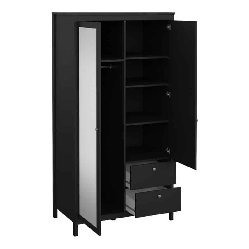 Furniture To Go Madrid 2 Door 2 Drawer Mirrored Wardrobe Matt Black The Home and Office Stores