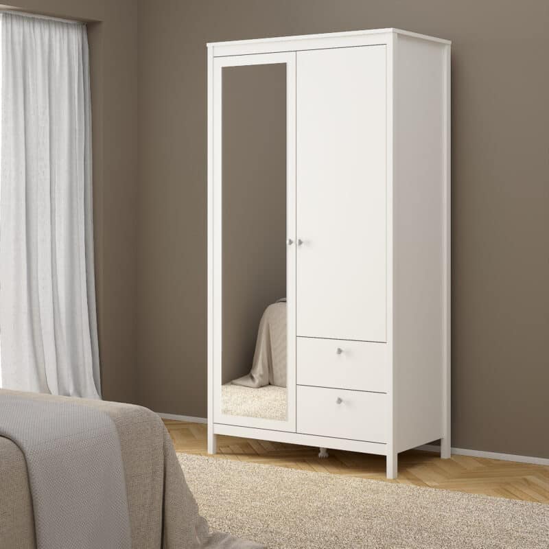 Furniture To Go Madrid 2 Door 2 Drawer Mirrored Wardrobe White The Home and Office Stores