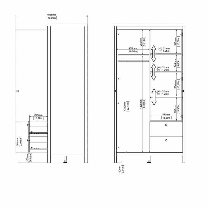 Furniture To Go Madrid 2 Door 2 Drawer Mirrored Wardrobe White The Home and Office Stores