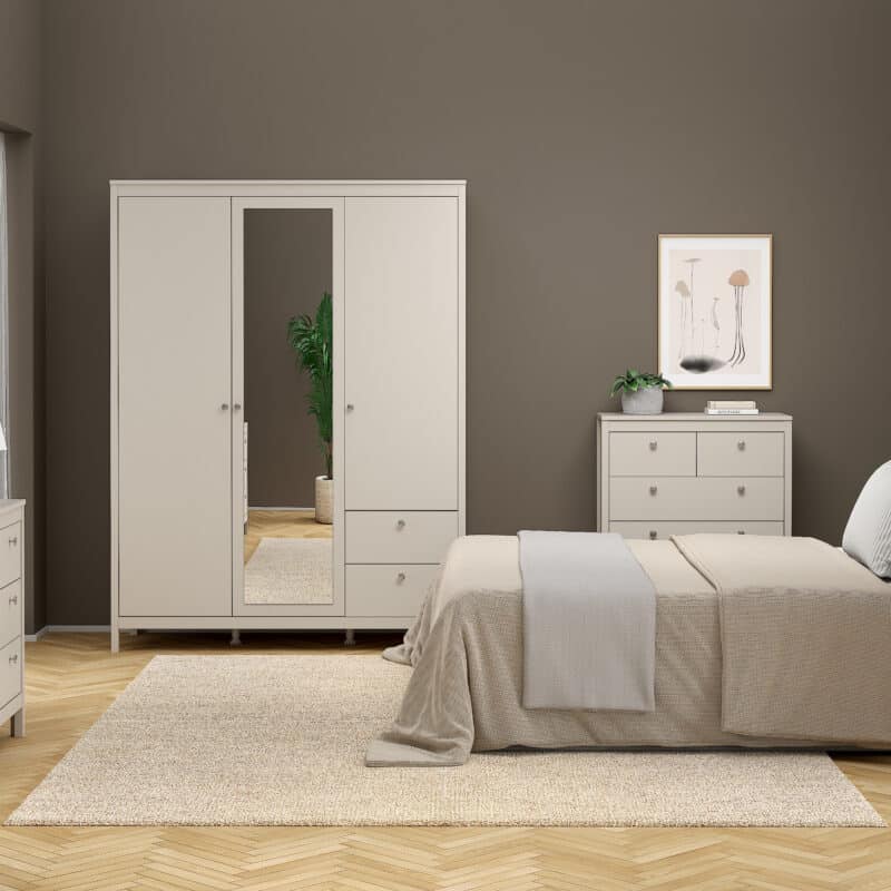 Furniture To Go Madrid 3 Door 2 Drawer Mirrored Wardrobe Cashmere The Home and Office Stores