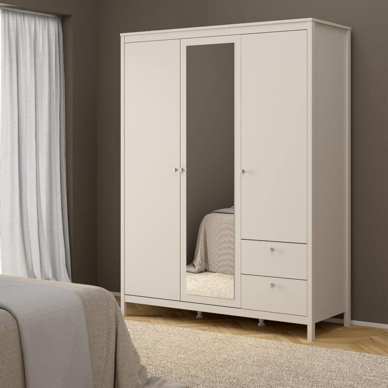 Furniture To Go Madrid 3 Door 2 Drawer Mirrored Wardrobe Cashmere The Home and Office Stores