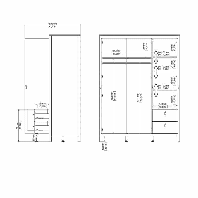 Furniture To Go Madrid 3 Door 2 Drawer Mirrored Wardrobe Cashmere The Home and Office Stores