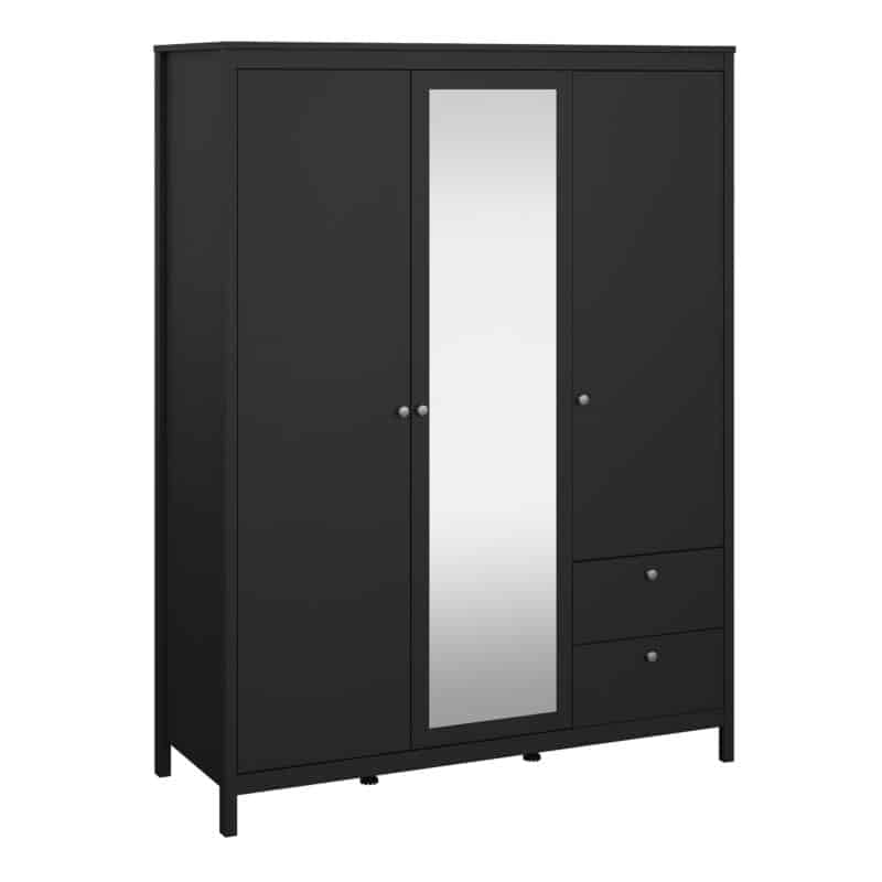 Furniture To Go Madrid 3 door 2 drawer mirrored wardrobe matt black