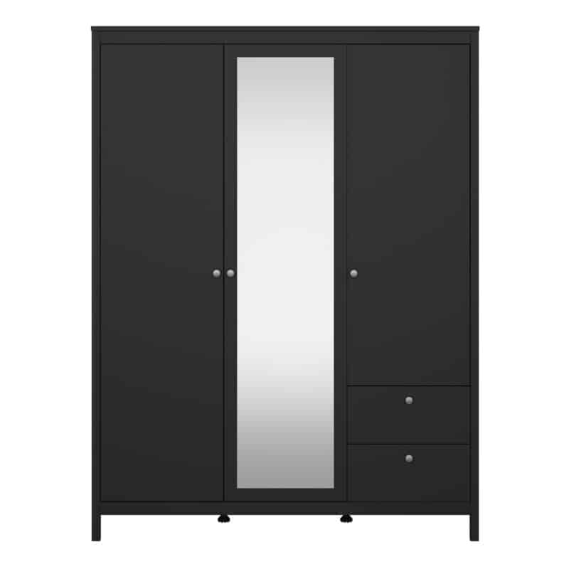 Furniture To Go Madrid 3 Door 2 Drawer Mirrored Wardrobe Matt Black The Home and Office Stores