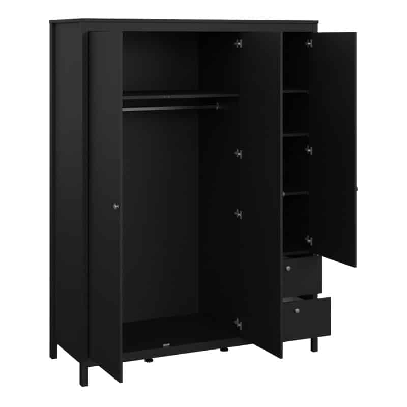 Furniture To Go Madrid 3 Door 2 Drawer Mirrored Wardrobe Matt Black The Home and Office Stores