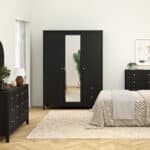 Furniture To Go Madrid 3 Door 2 Drawer Mirrored Wardrobe Matt Black The Home and Office Stores