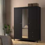 Furniture To Go Madrid 3 Door 2 Drawer Mirrored Wardrobe Matt Black The Home and Office Stores