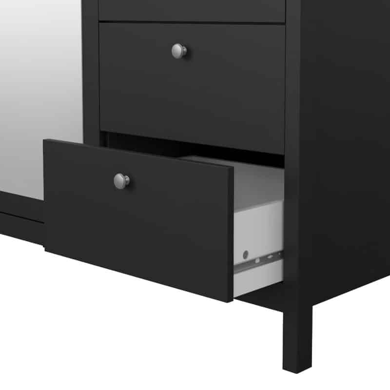 Furniture To Go Madrid 3 Door 2 Drawer Mirrored Wardrobe Matt Black The Home and Office Stores