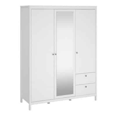 Furniture To Go Madrid 3 door 2 drawer mirrored wardrobe white