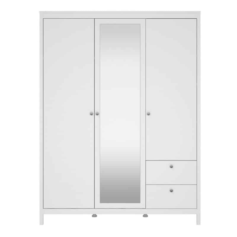 Furniture To Go Madrid 3 Door 2 Drawer Mirrored Wardrobe White The Home and Office Stores
