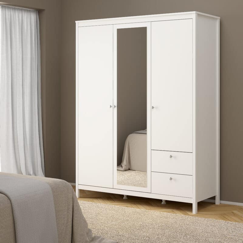 Furniture To Go Madrid 3 Door 2 Drawer Mirrored Wardrobe White The Home and Office Stores