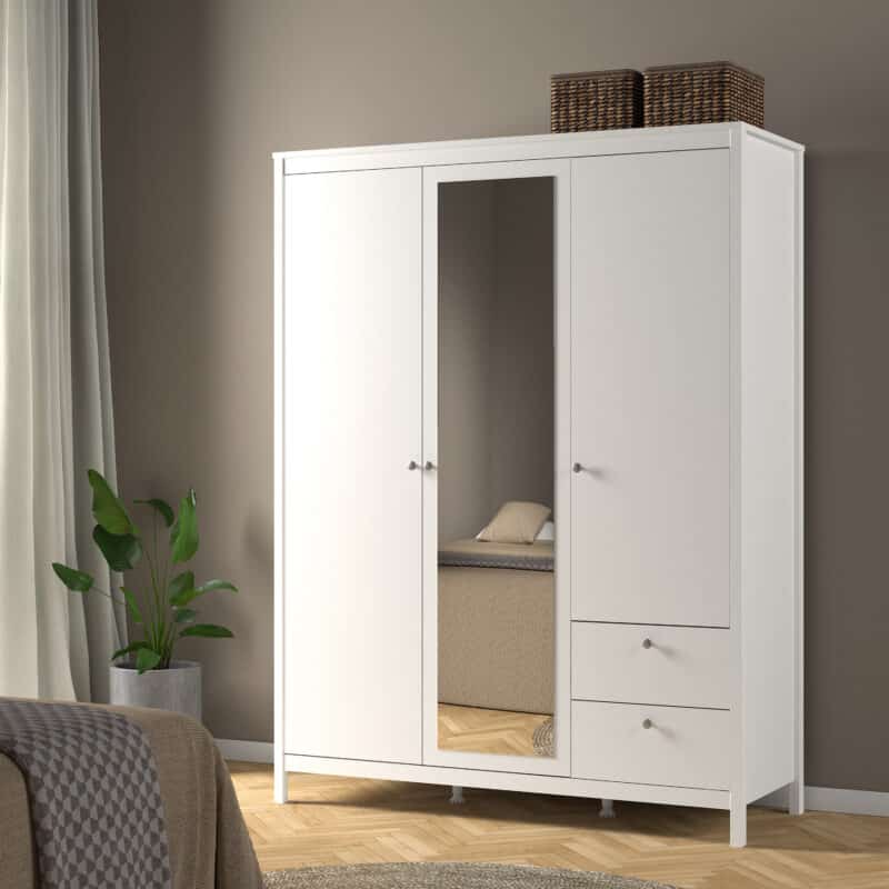 Furniture To Go Madrid 3 Door 2 Drawer Mirrored Wardrobe White The Home and Office Stores