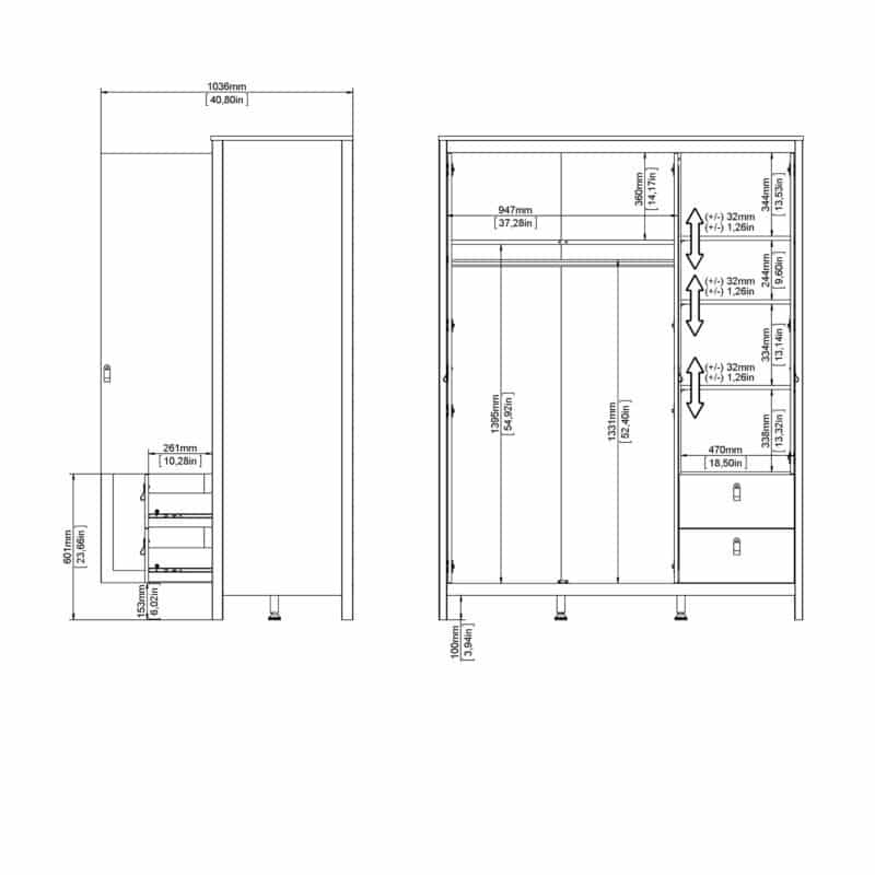 Furniture To Go Madrid 3 Door 2 Drawer Mirrored Wardrobe White The Home and Office Stores