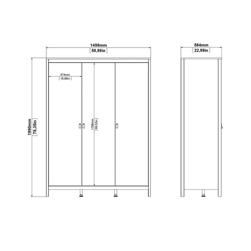 Furniture To Go Madrid 3 Door Wardrobe Oak The Home and Office Stores