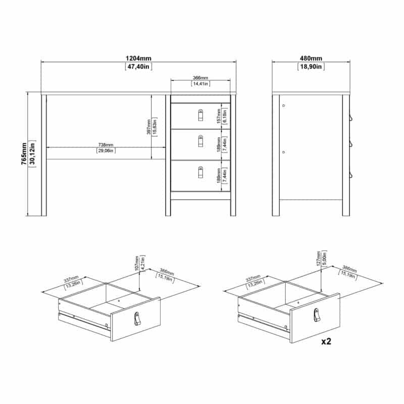 Furniture To Go Madrid 3 Drawer Desk White The Home and Office Stores
