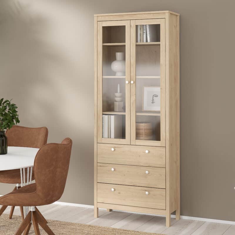 Furniture To Go Madrid Display Cabinet 2 Doors 3 Drawers Oak The Home and Office Stores