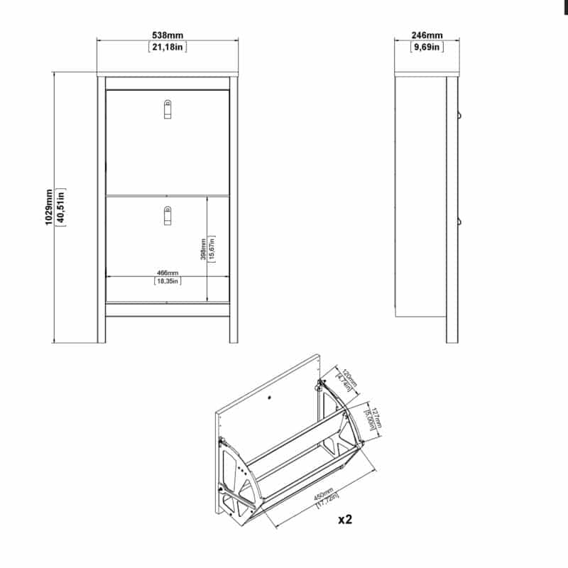 Furniture To Go Madrid Shoe Cabinet 2 Flip Down Doors Matt Black The Home and Office Stores