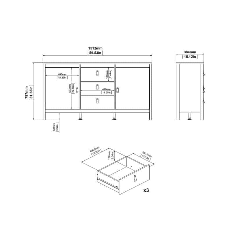 Furniture To Go Madrid Sideboard 2 Doors 3 Drawers Oak The Home and Office Stores