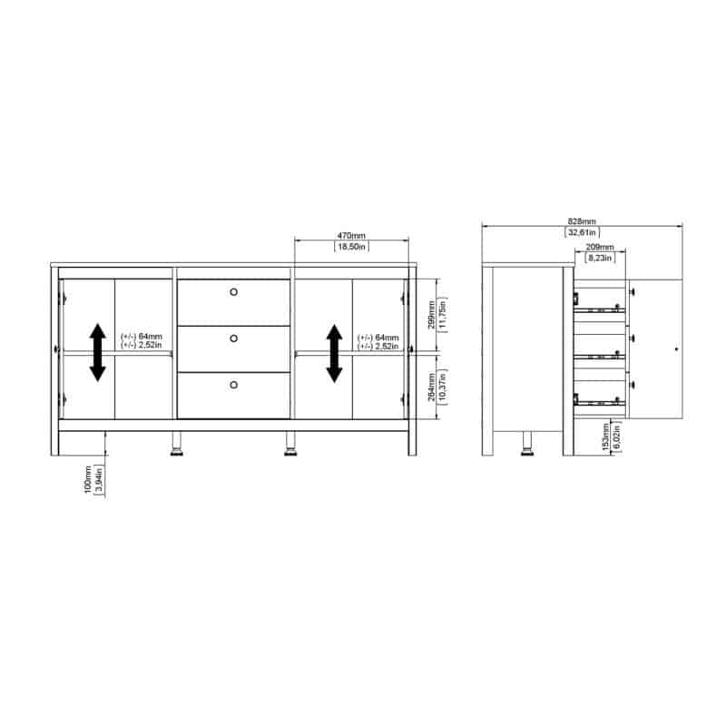 Furniture To Go Madrid Sideboard 2 Doors 3 Drawers Oak The Home and Office Stores