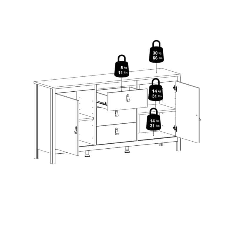 Furniture To Go Madrid Sideboard 2 Doors 3 Drawers Oak The Home and Office Stores