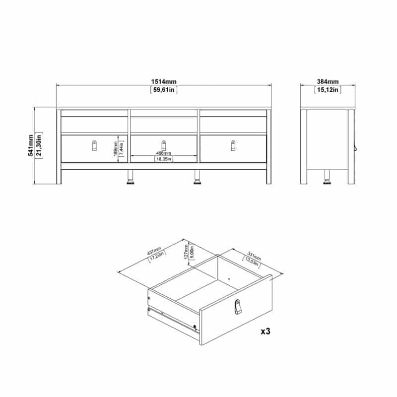 Furniture To Go Madrid TV Unit 3 Drawers Cashmere The Home and Office Stores