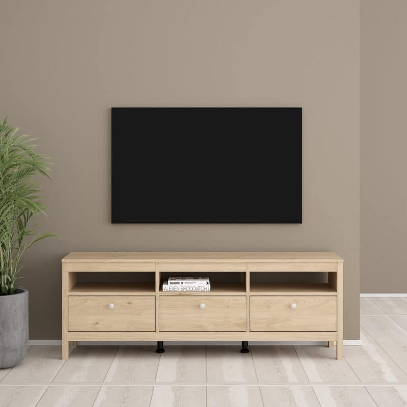 Furniture To Go Madrid TV Unit 3 Drawers Oak The Home and Office Stores