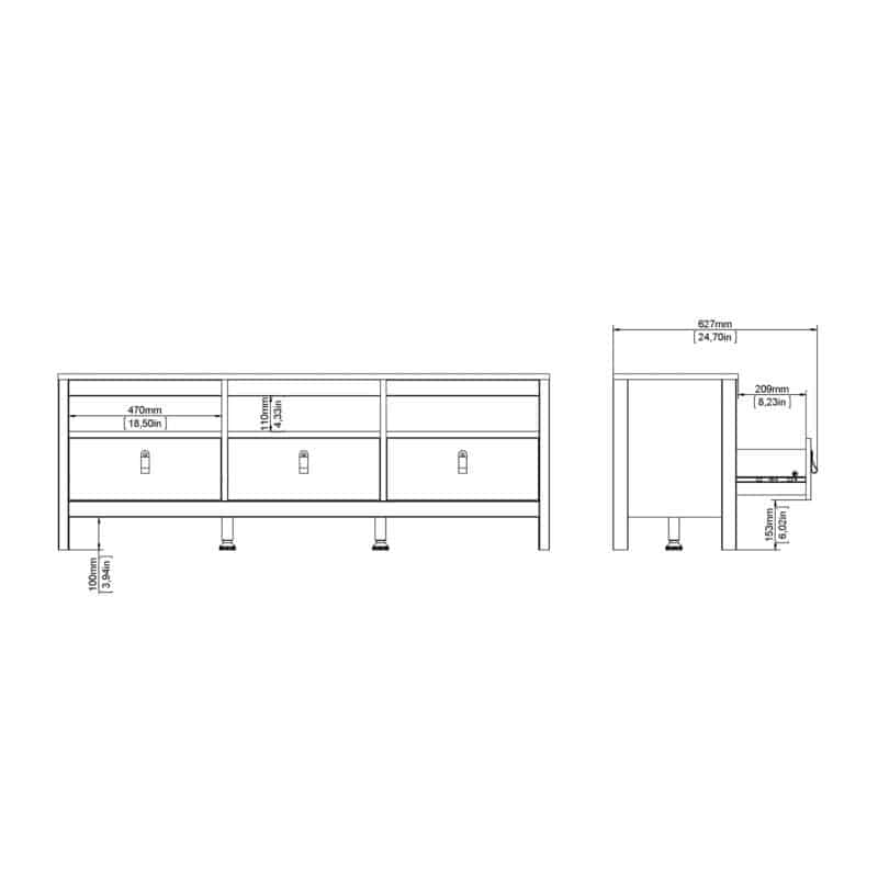 Furniture To Go Madrid TV Unit 3 Drawers Oak The Home and Office Stores