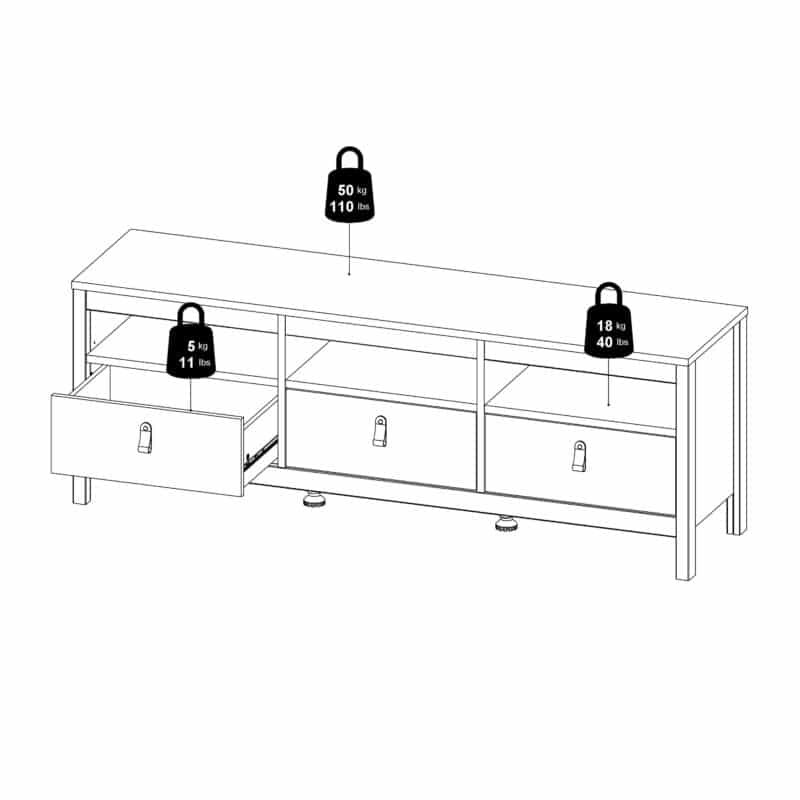 Furniture To Go Madrid TV Unit 3 Drawers Oak The Home and Office Stores