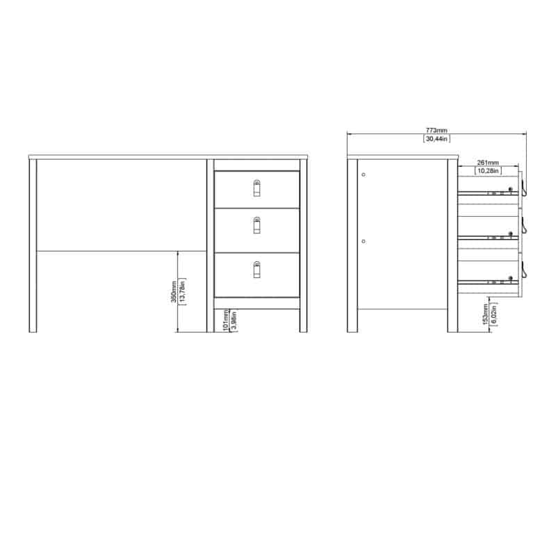 Furniture To Go Barcelona 3 Drawer Desk Matt Black The Home and Office Stores