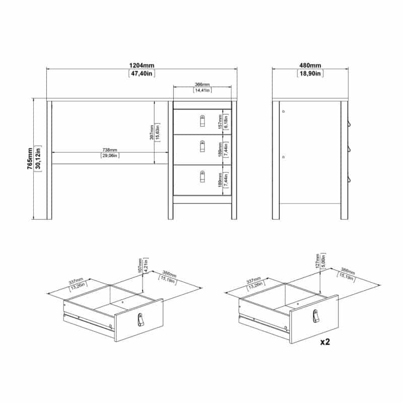 Furniture To Go Barcelona 3 Drawer Desk Oak The Home and Office Stores