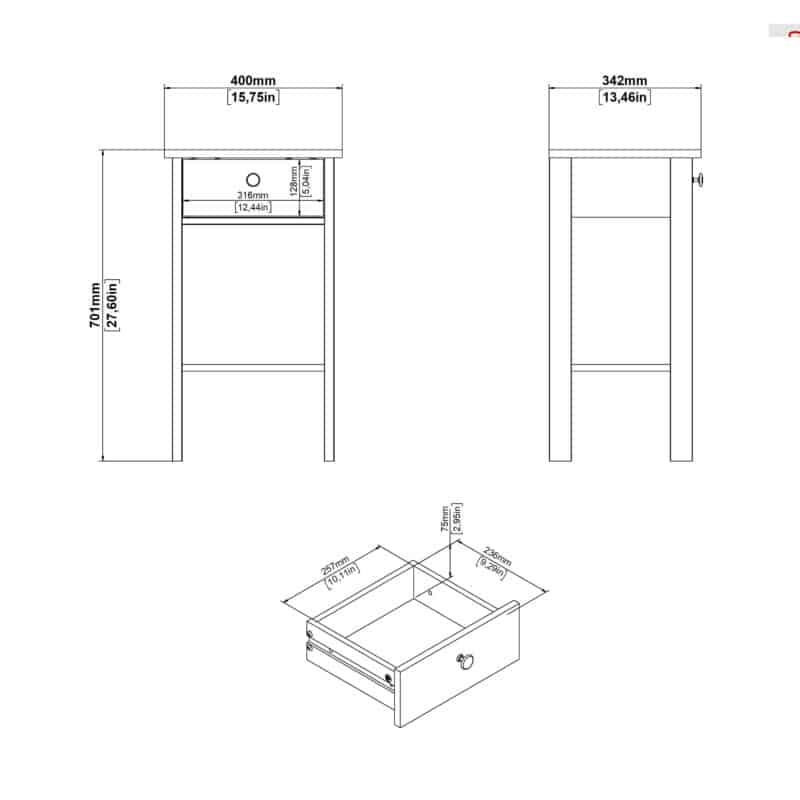 Furniture To Go Barcelona 1 Drawer Bedside Table White The Home and Office Stores