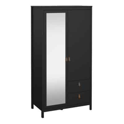 Furniture To Go Barcelona 2 door 2 drawer mirrored wardrobe matt black