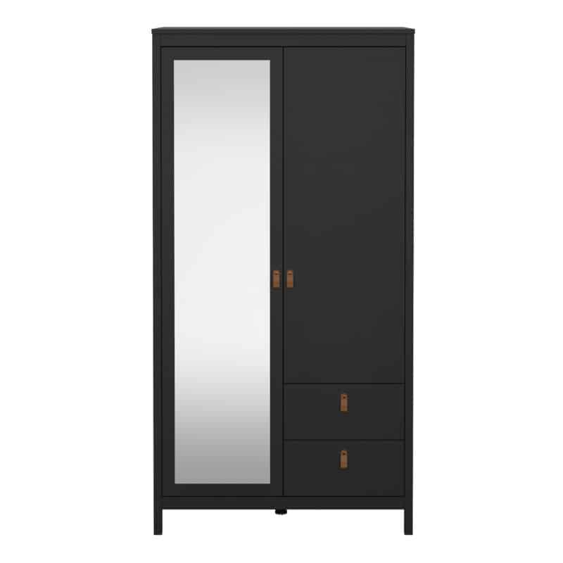 Furniture To Go Barcelona 2 Door 2 Drawer Mirrored Wardrobe Matt Black The Home and Office Stores