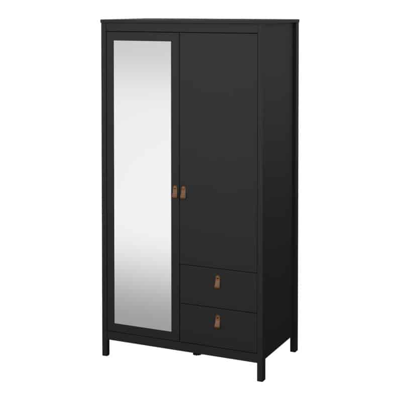 Furniture To Go Barcelona 2 Door 2 Drawer Mirrored Wardrobe Matt Black The Home and Office Stores