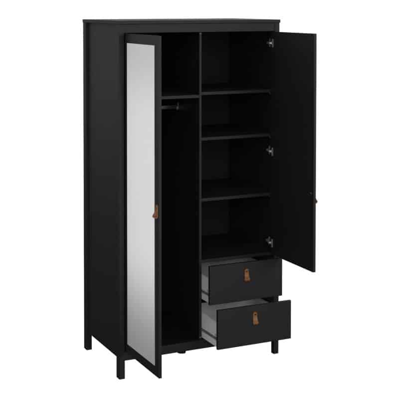 Furniture To Go Barcelona 2 Door 2 Drawer Mirrored Wardrobe Matt Black The Home and Office Stores