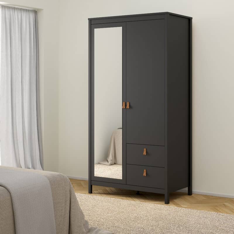 Furniture To Go Barcelona 2 Door 2 Drawer Mirrored Wardrobe Matt Black The Home and Office Stores