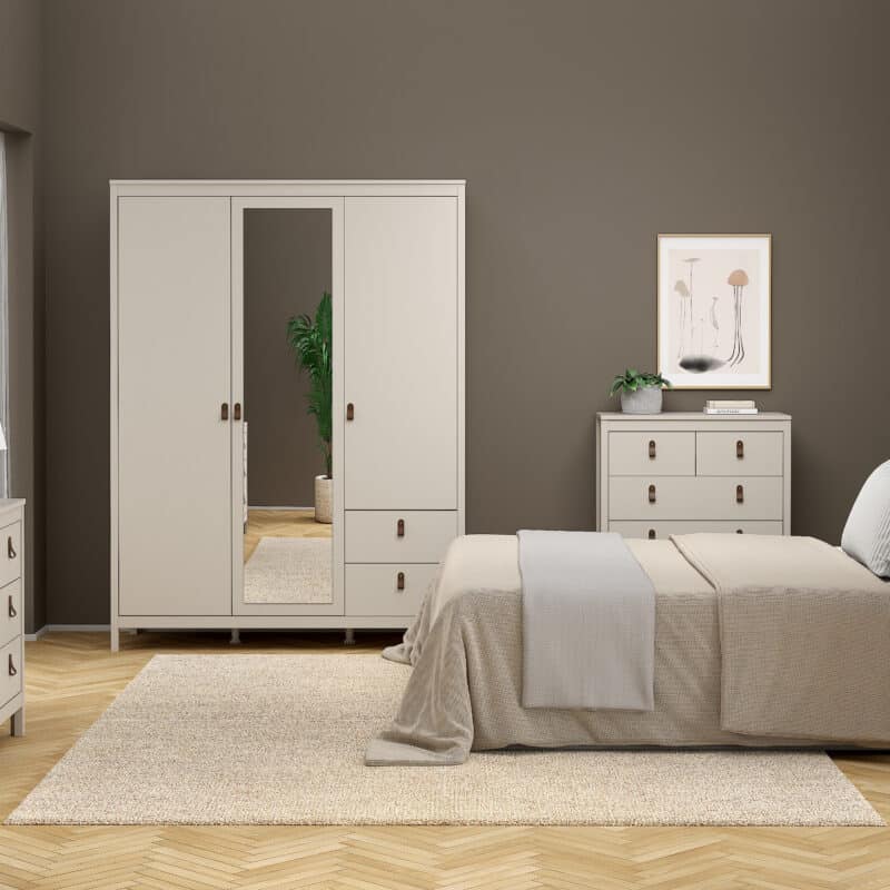 Furniture To Go Barcelona 3 Door 2 Drawer Mirrored Wardrobe Cashmere The Home and Office Stores