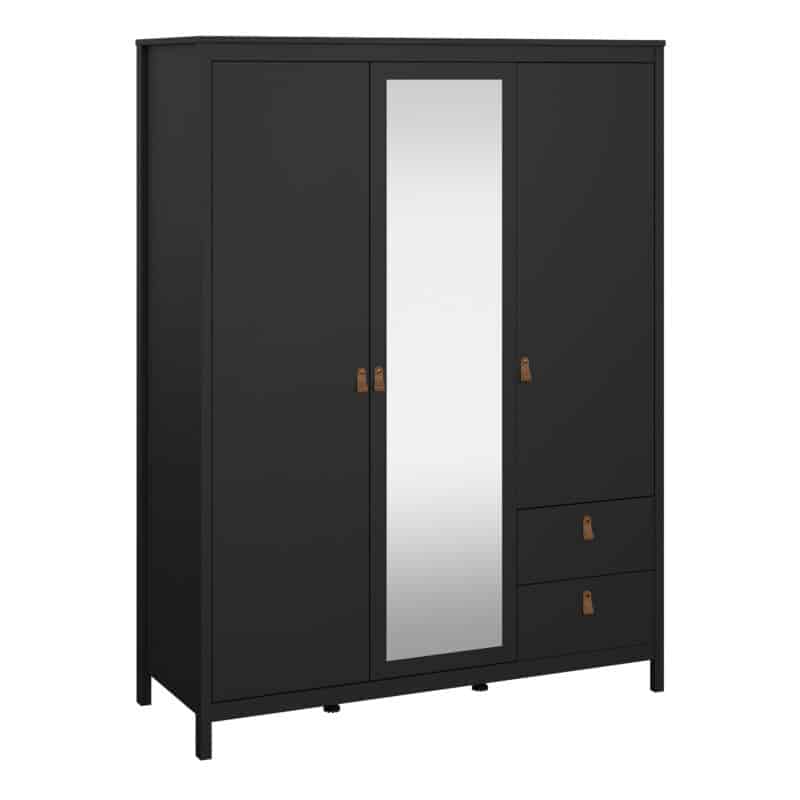 Furniture To Go Barcelona 3 door 2 drawer mirrored wardrobe matt black